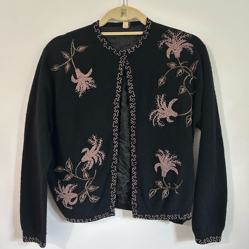 Black and Tan Embroidered Women's Sweater Cardigan Jacket